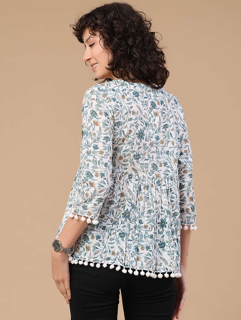 women printed three quarter sleeves a-line top - 22400558 -  Standard Image - 4