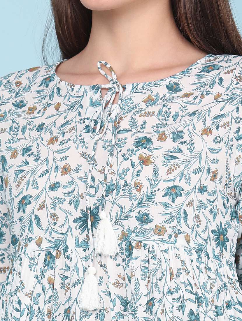 women printed three quarter sleeves a-line top - 22400559 -  Standard Image - 1