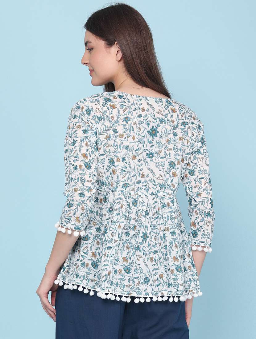 women printed three quarter sleeves a-line top - 22400559 -  Standard Image - 4