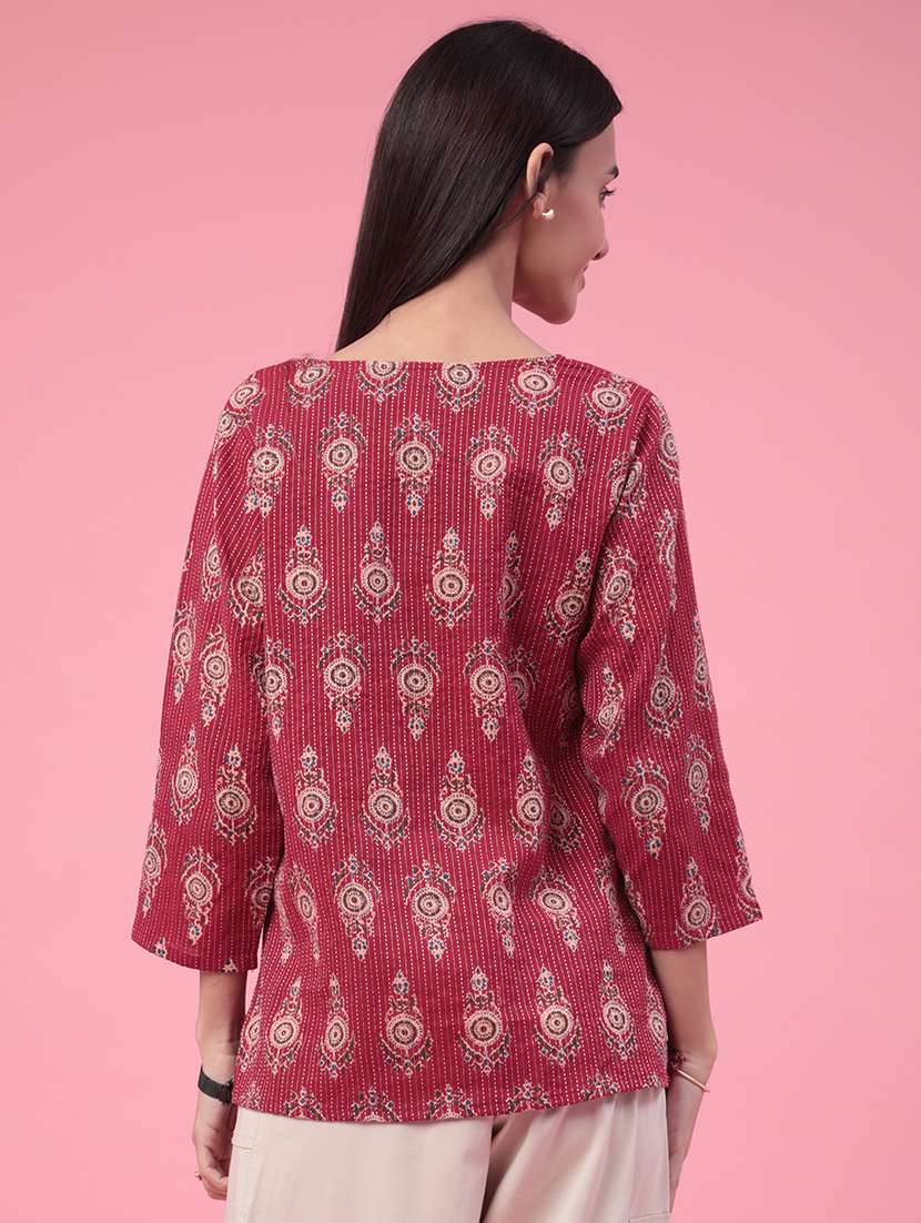 women printed three quarter sleeves a-line kurti - 22400560 -  Standard Image - 4