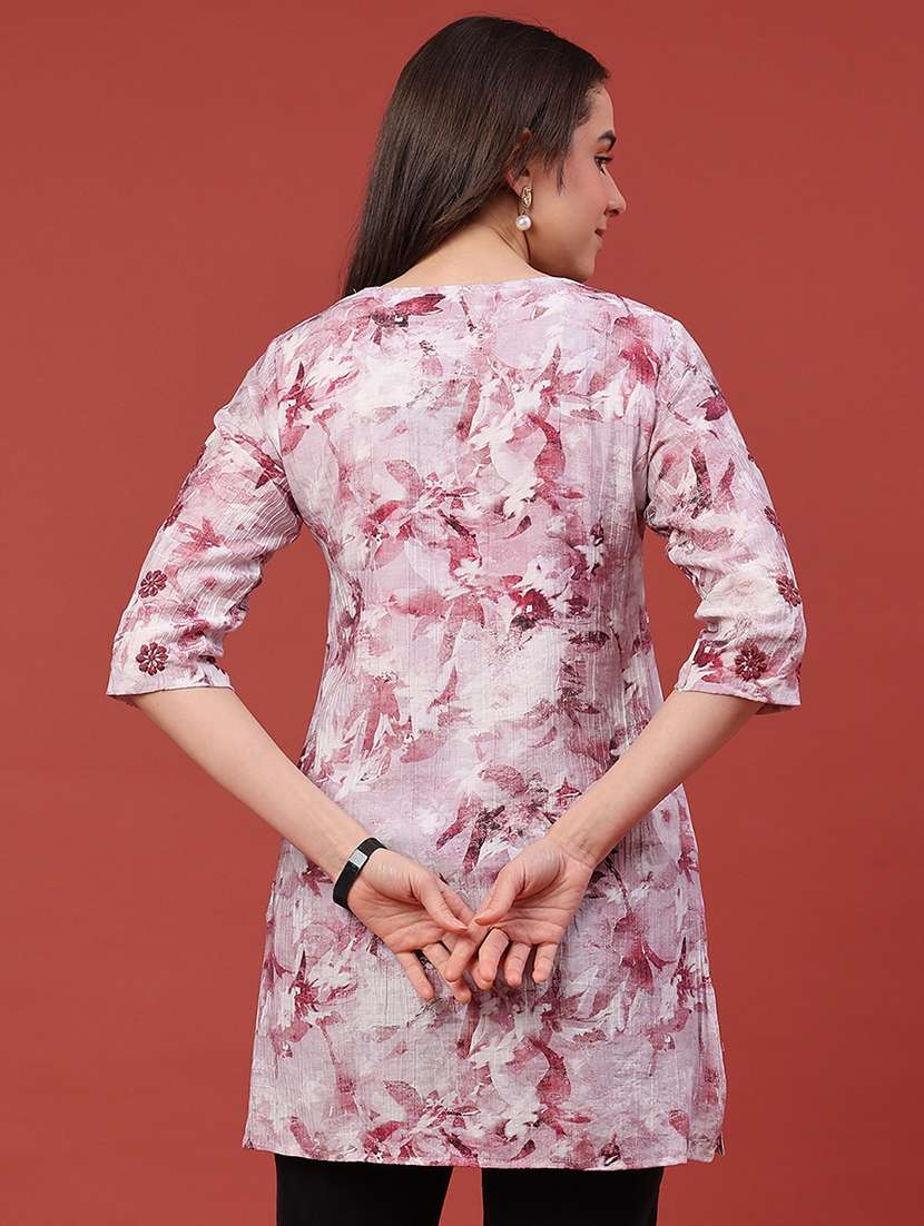 women printed three quarter sleeve straight kurti - 22400576 -  Standard Image - 4