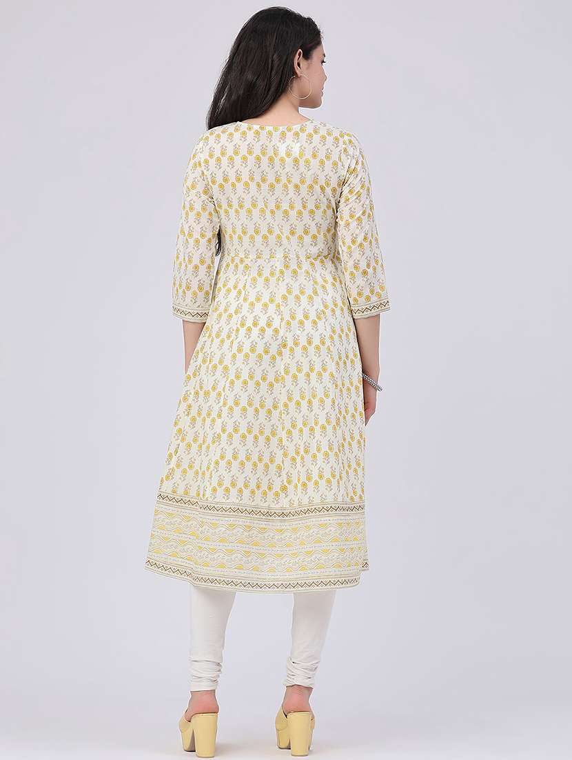 Women Printed Three Quarter Sleeves Flared Kurta - 22400663 -  Standard Image - 4