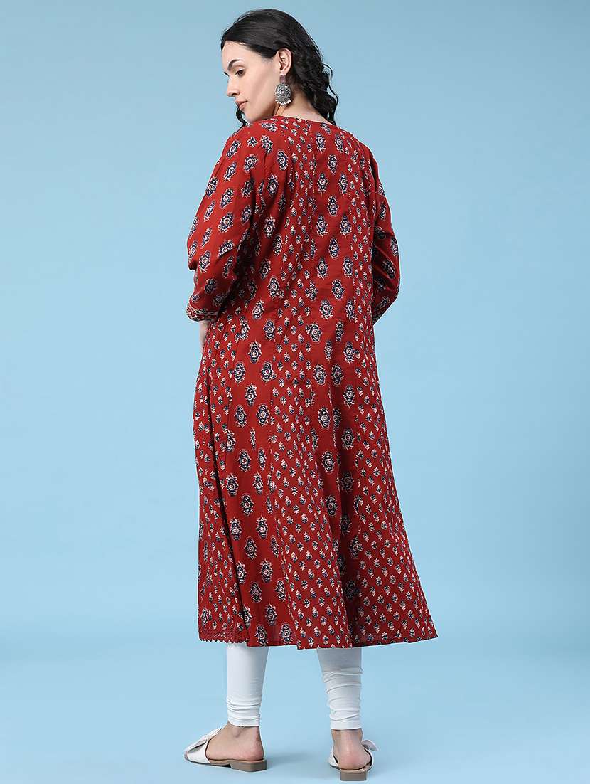 women printed three quarter sleeves flared kurta - 22400664 -  Standard Image - 4