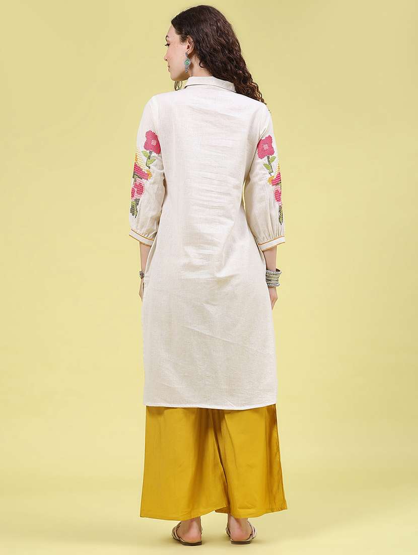 Women Embroidered Three Quarter Sleeve Straight Kurta - 22400669 -  Standard Image - 4
