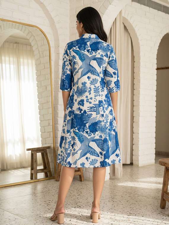 women printed three quarter sleeve dress - 22400950 -  Standard Image - 4