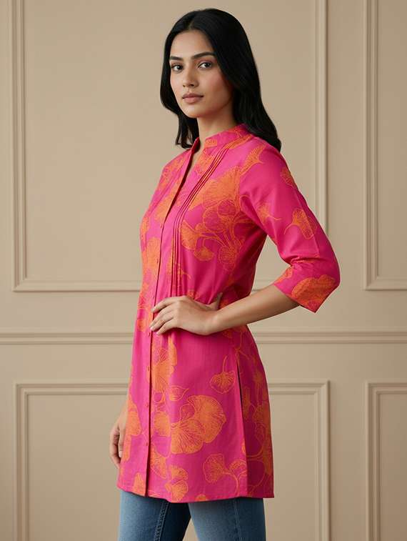 women printed three quarter sleeve straight kurti - 22400952 -  Standard Image - 4