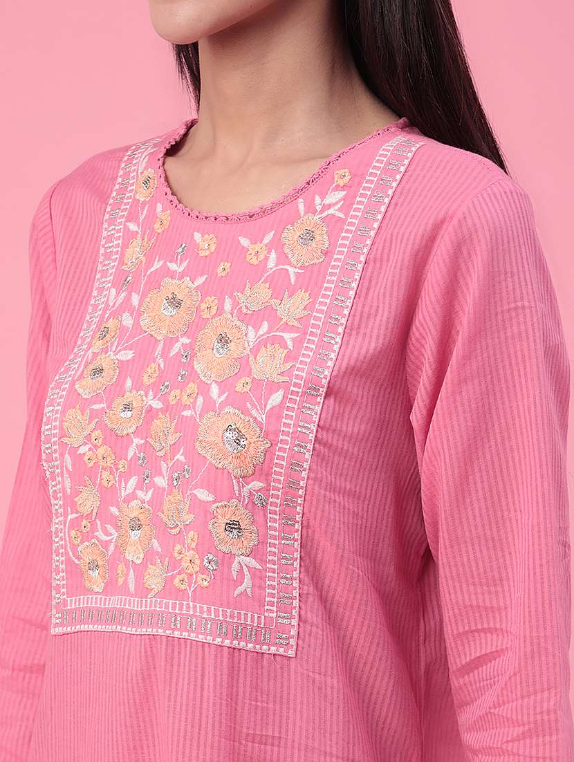 women embroidered three quarter sleeves kurta - 22401129 -  Standard Image - 1