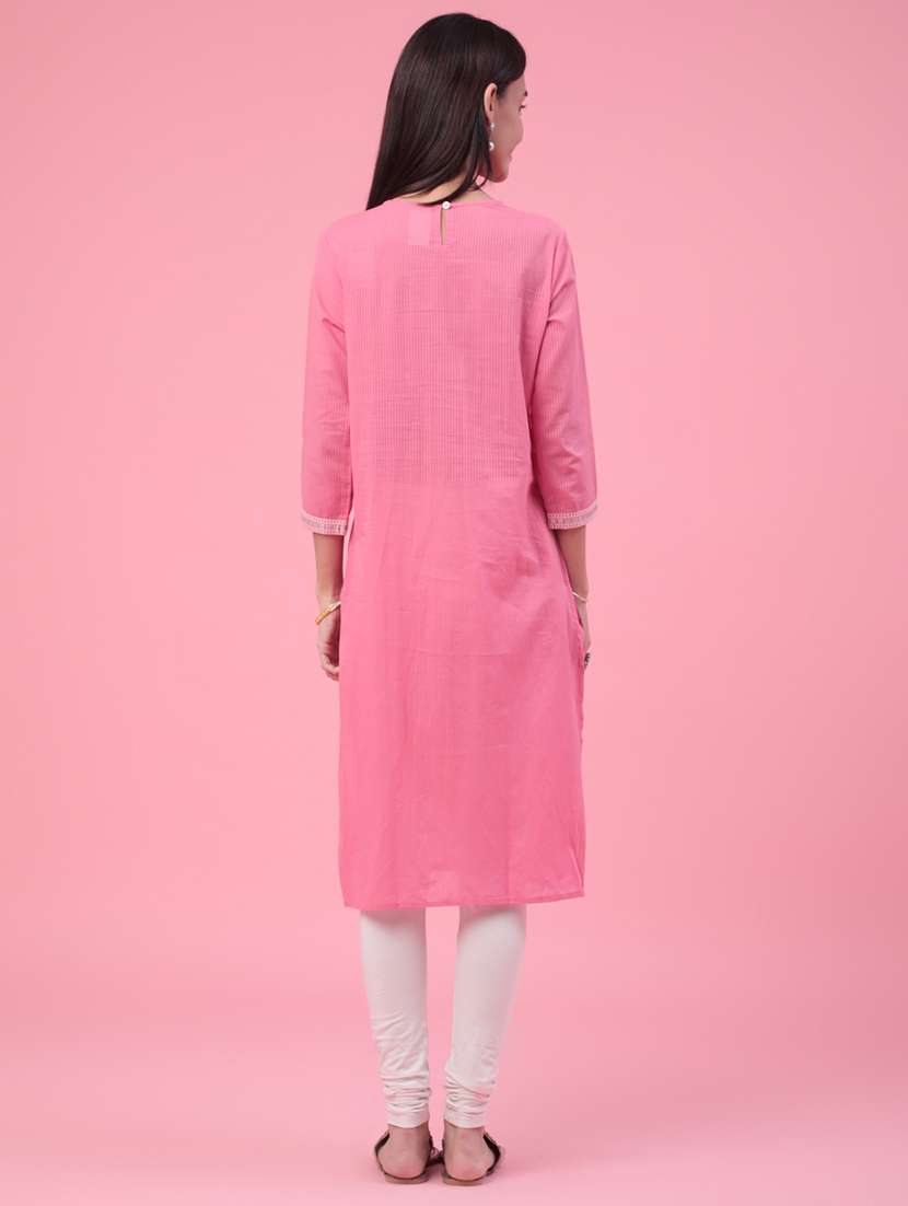 women embroidered three quarter sleeves kurta - 22401129 -  Standard Image - 4
