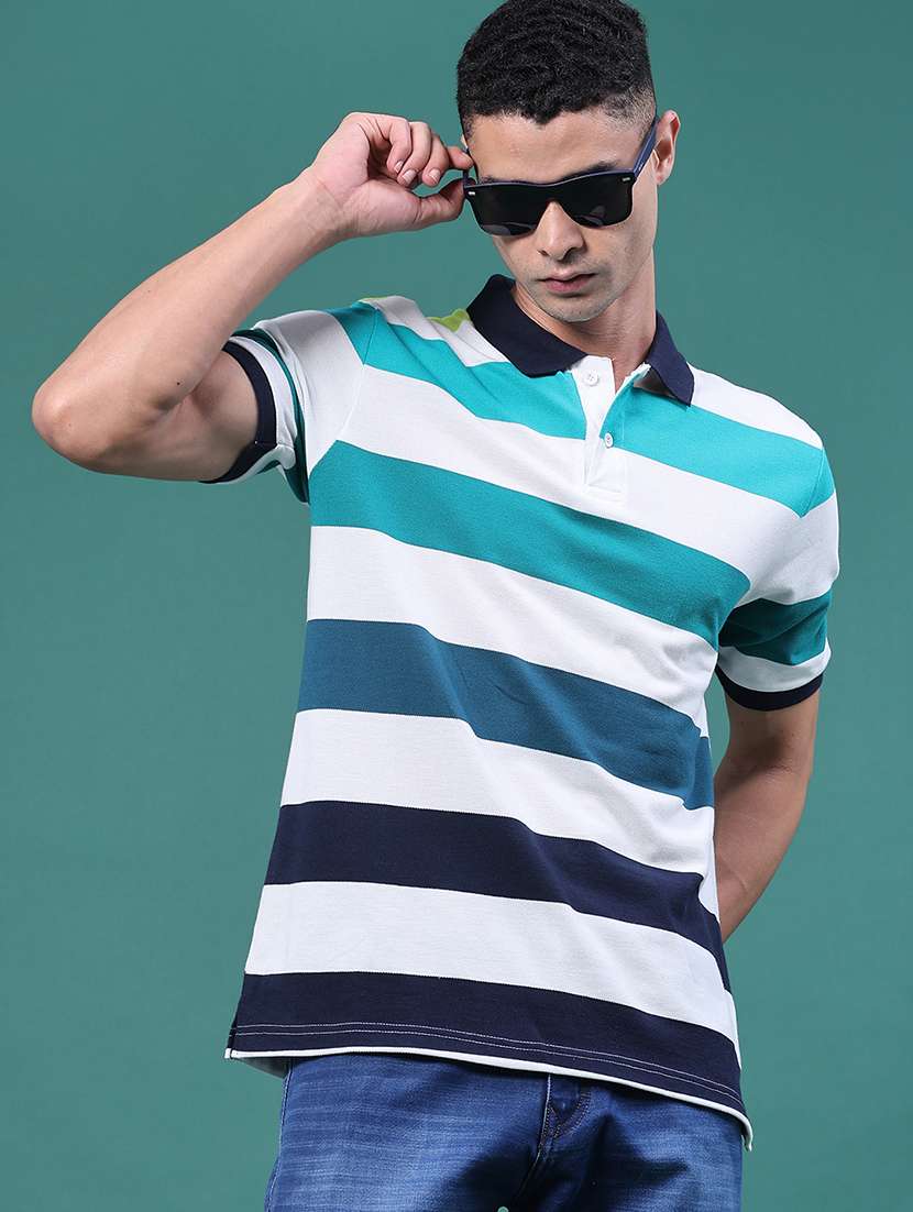 men striped short sleeves regular fit polo t-shirt