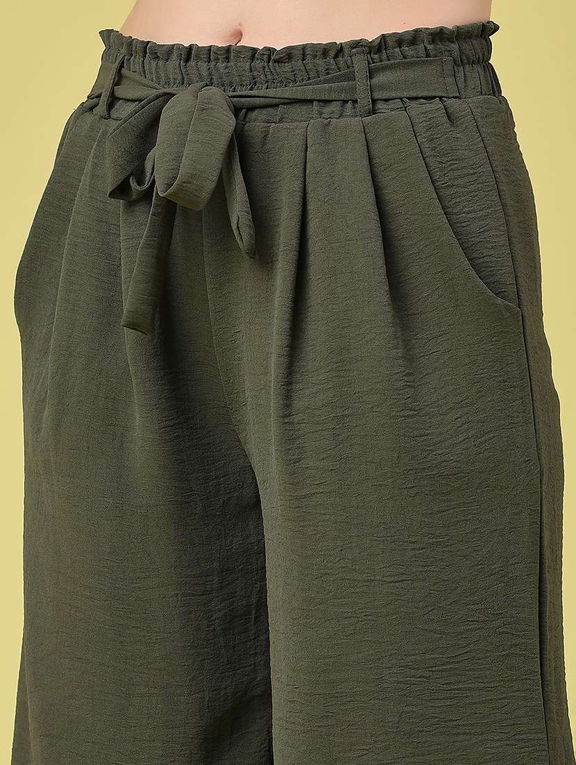 women solid mid rise culottes - 22401233 -  Standard Image - 1