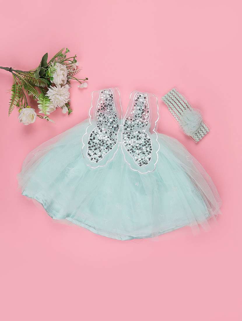 girls sequined cap sleeves fit and flare frock - 22401283 -  Standard Image - 1