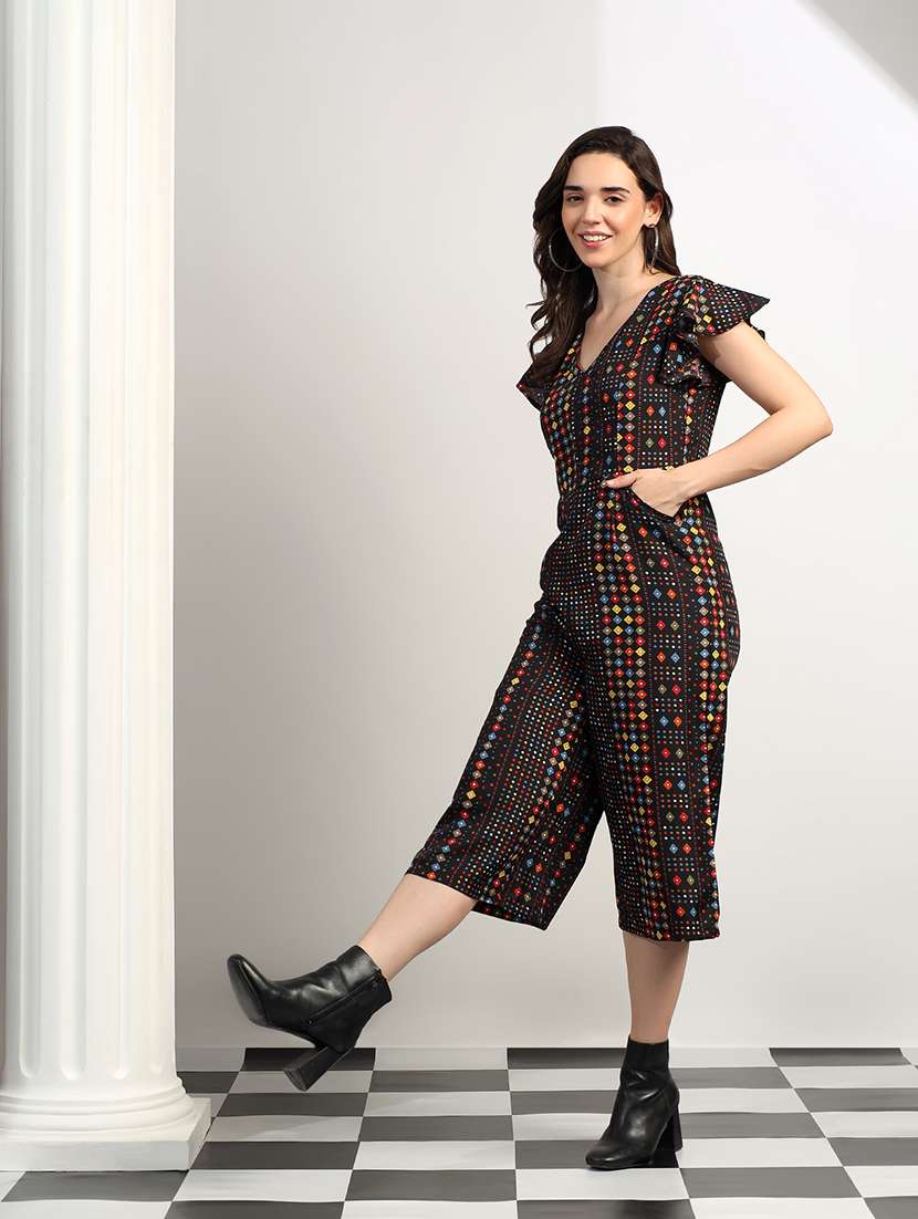 Women Printed Short Sleeves Knee Length Jumpsuit - 22401432 -  Standard Image - 4