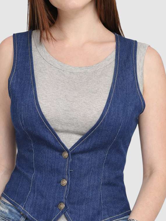 women solid sleeveless vest top - 22401597 -  Standard Image - 1