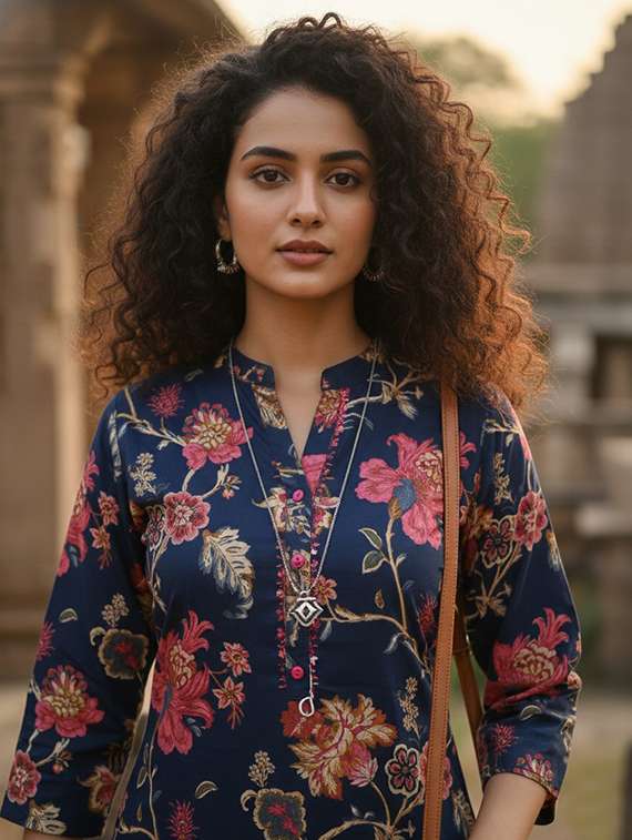 women printed three quarter sleeve straight kurta - 22401819 -  Standard Image - 1