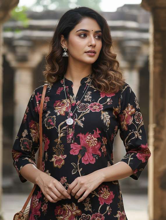 women printed three quarter sleeve straight kurta - 22401820 -  Standard Image - 1