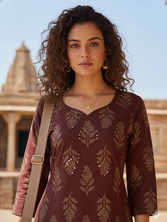 women printed three quarter sleeve straight kurta - 22401821 -  Standard Image - 1