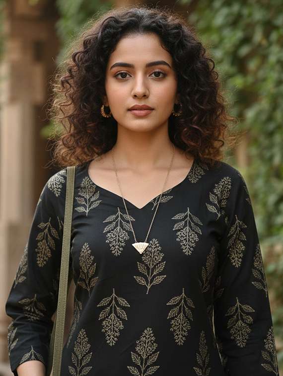 women printed three quarter sleeve straight kurta - 22401822 -  Standard Image - 1