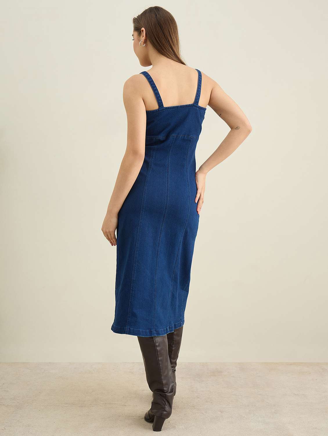 women solid sleeveless denim bodycon dress - 22401935 -  Standard Image - 4