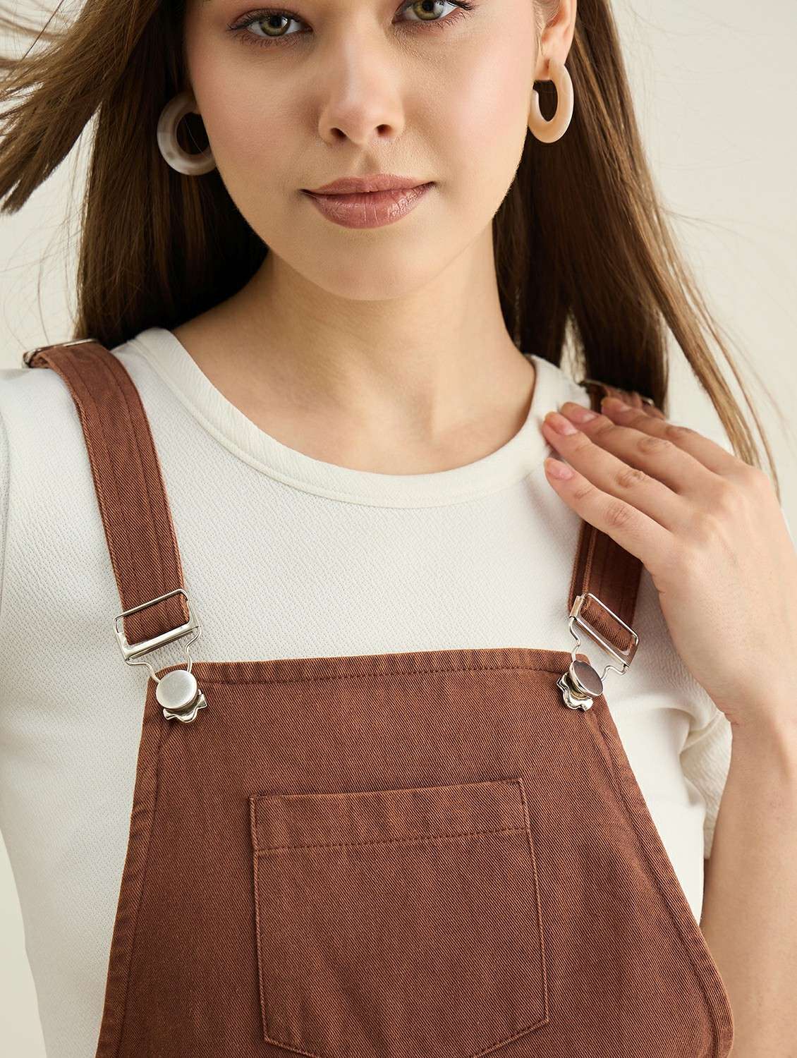 women brown solid short dungaree - 22401945 -  Standard Image - 1