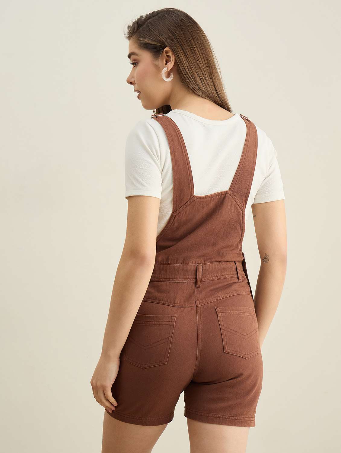 women brown solid short dungaree - 22401945 -  Standard Image - 4