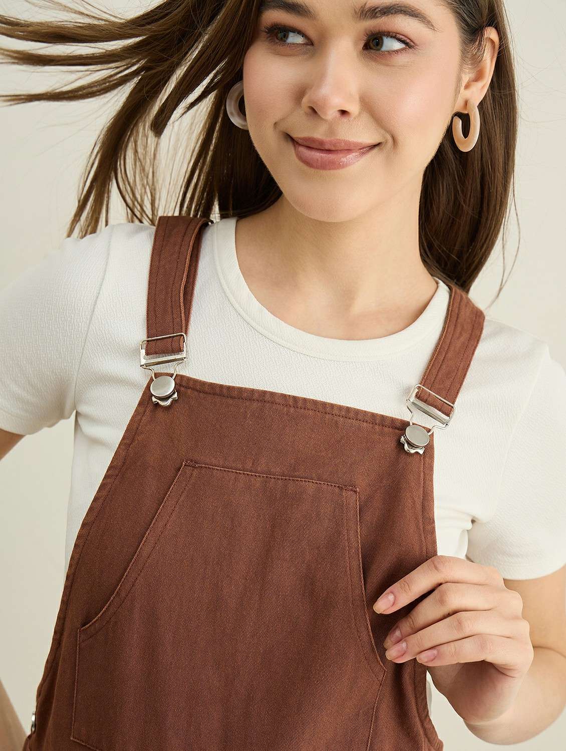 women brown solid full length dungaree - 22401946 -  Standard Image - 1