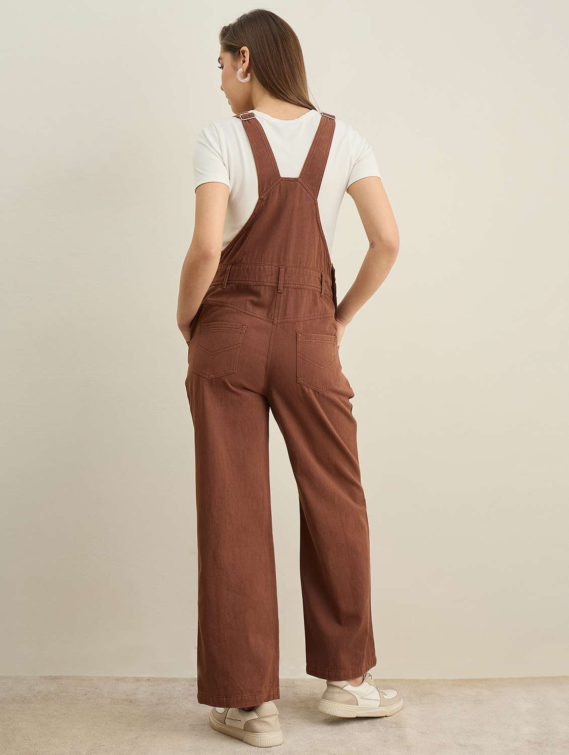 women brown solid full length dungaree - 22401946 -  Standard Image - 4