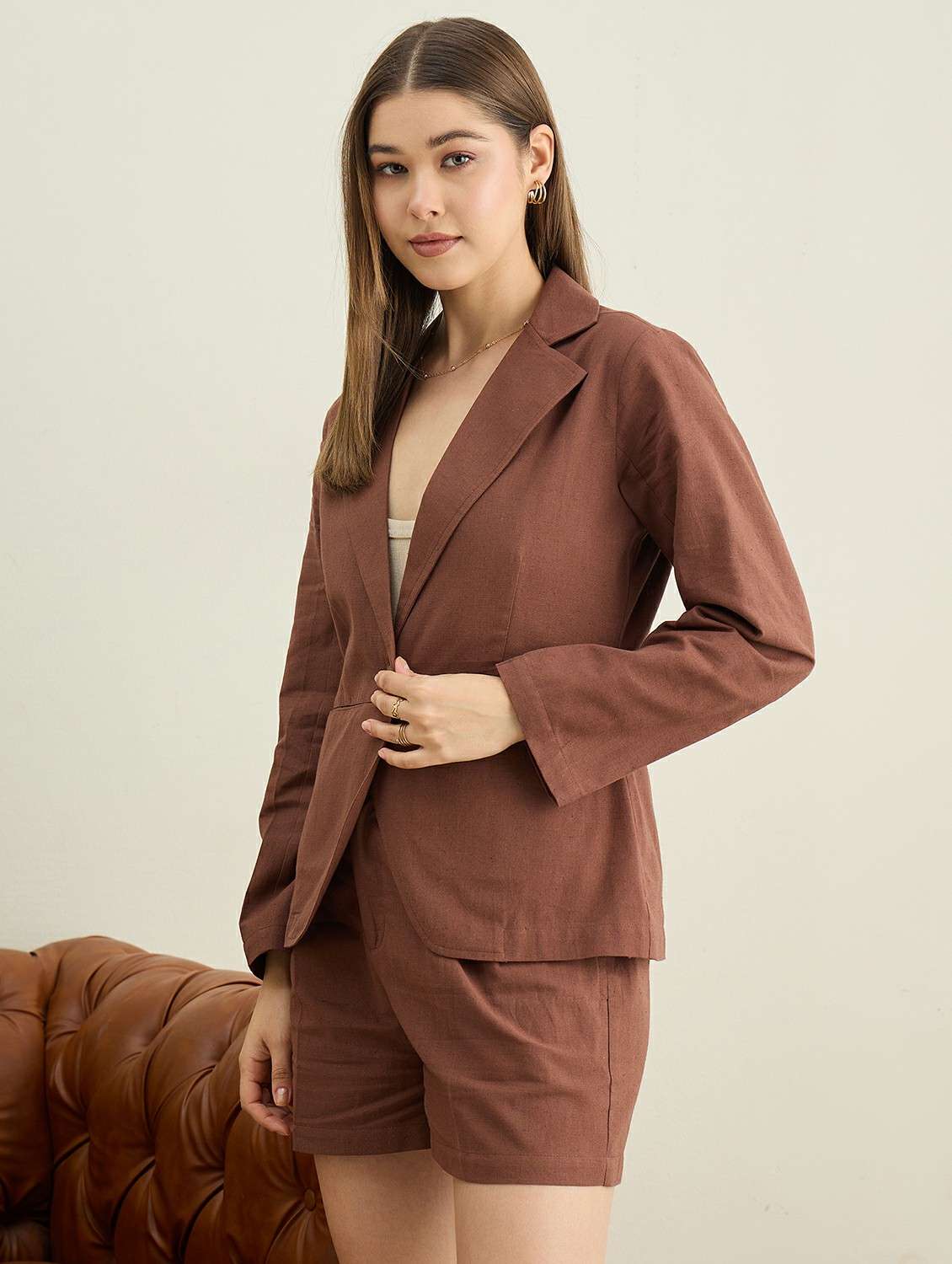 women solid long sleeve single breasted blazer - 22401948 -  Standard Image - 4