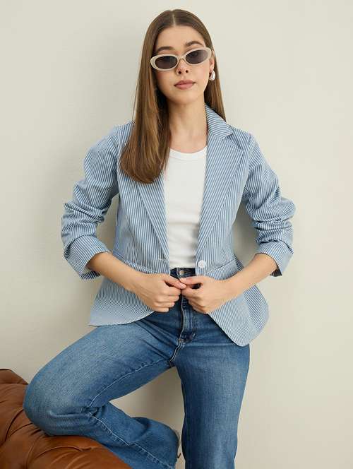 Women Striped Long Sleeve Single Breasted Blazer