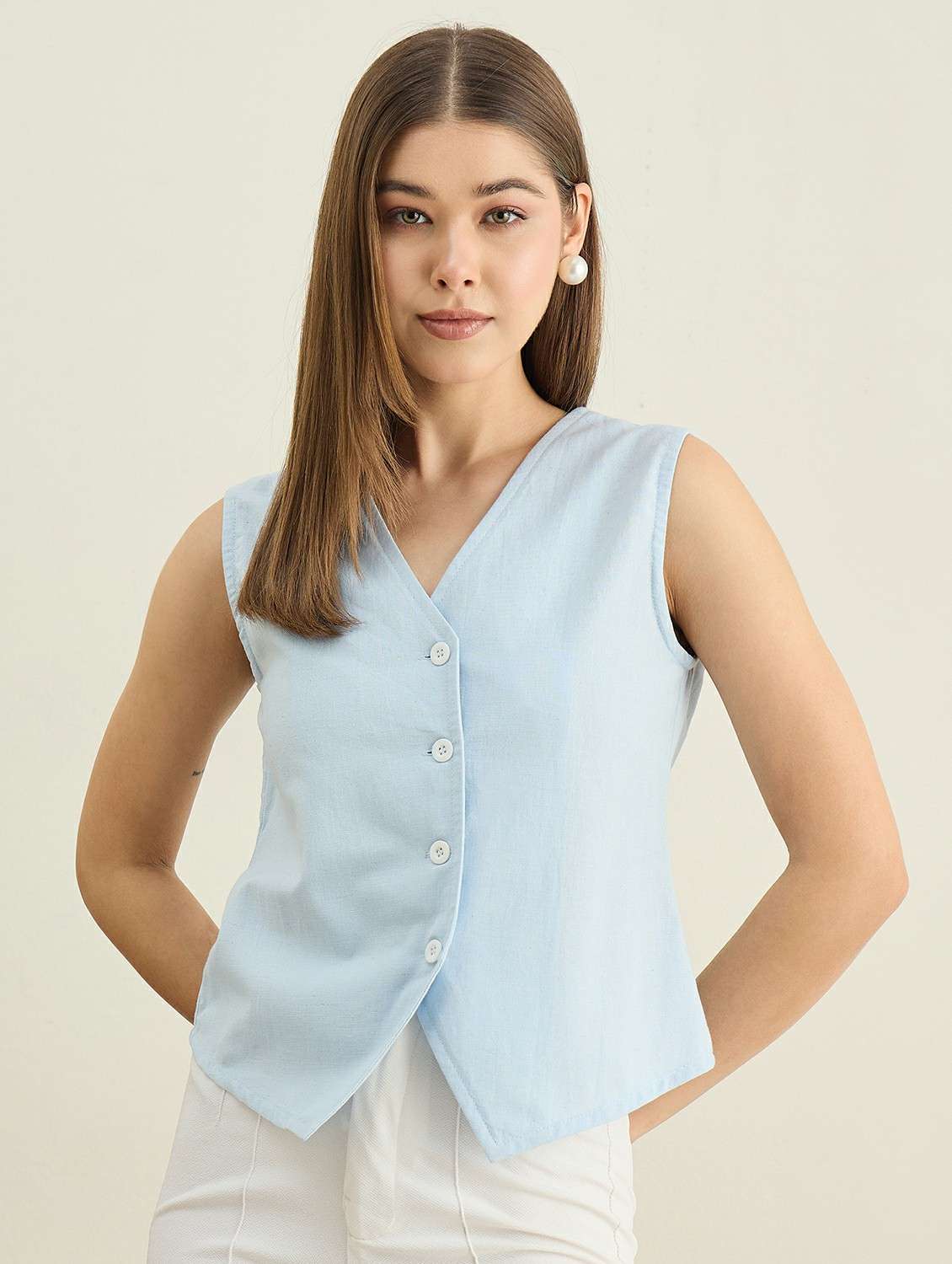 women solid sleeveless vest top