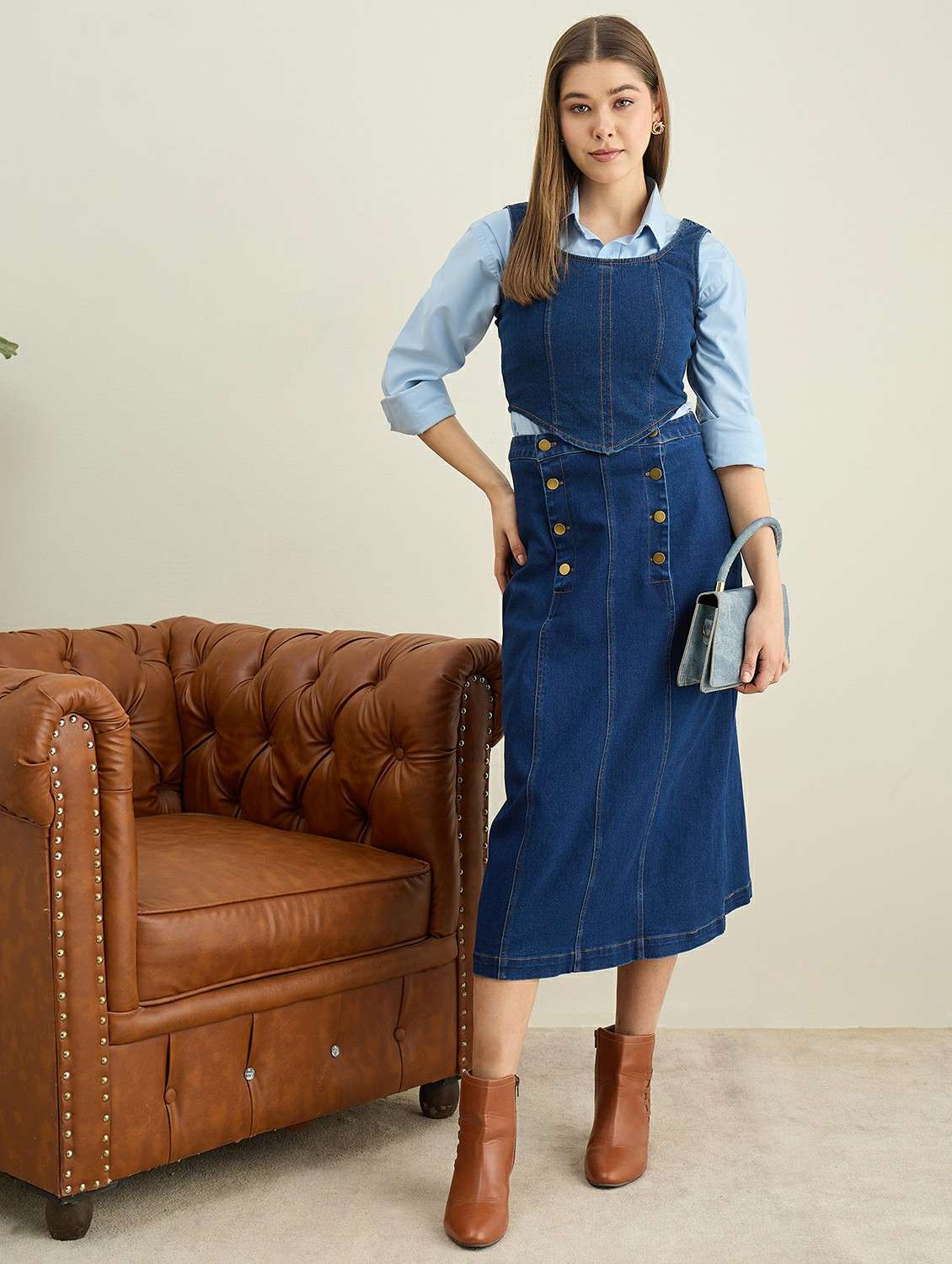 women solid high rise denim a-line skirt - 22401967 -  Standard Image - 4