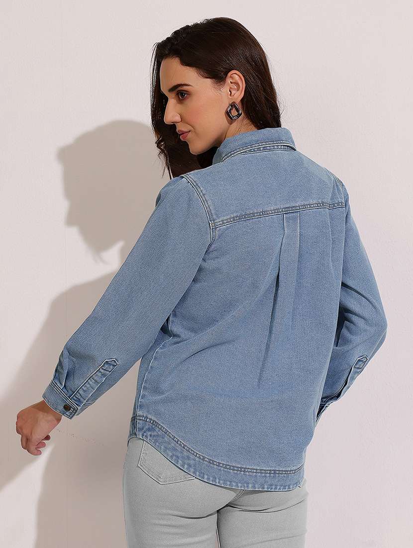women solid long sleeve denim shirt - 22401991 -  Standard Image - 4