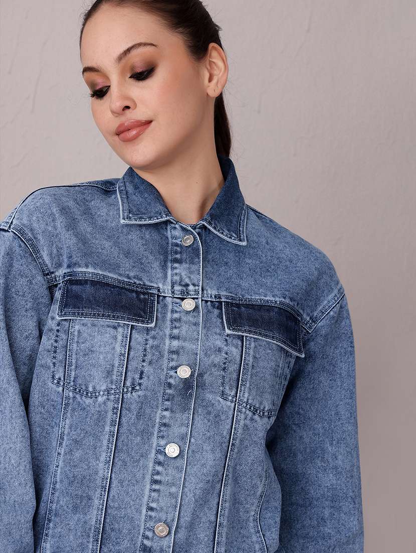 women solid long sleeve denim jacket - 22402001 -  Standard Image - 1