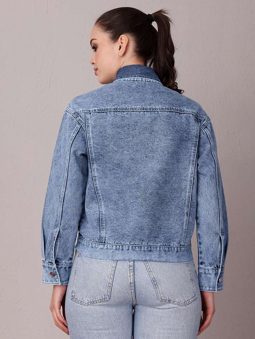 women solid long sleeve denim jacket - 22402001 -  Standard Image - 4