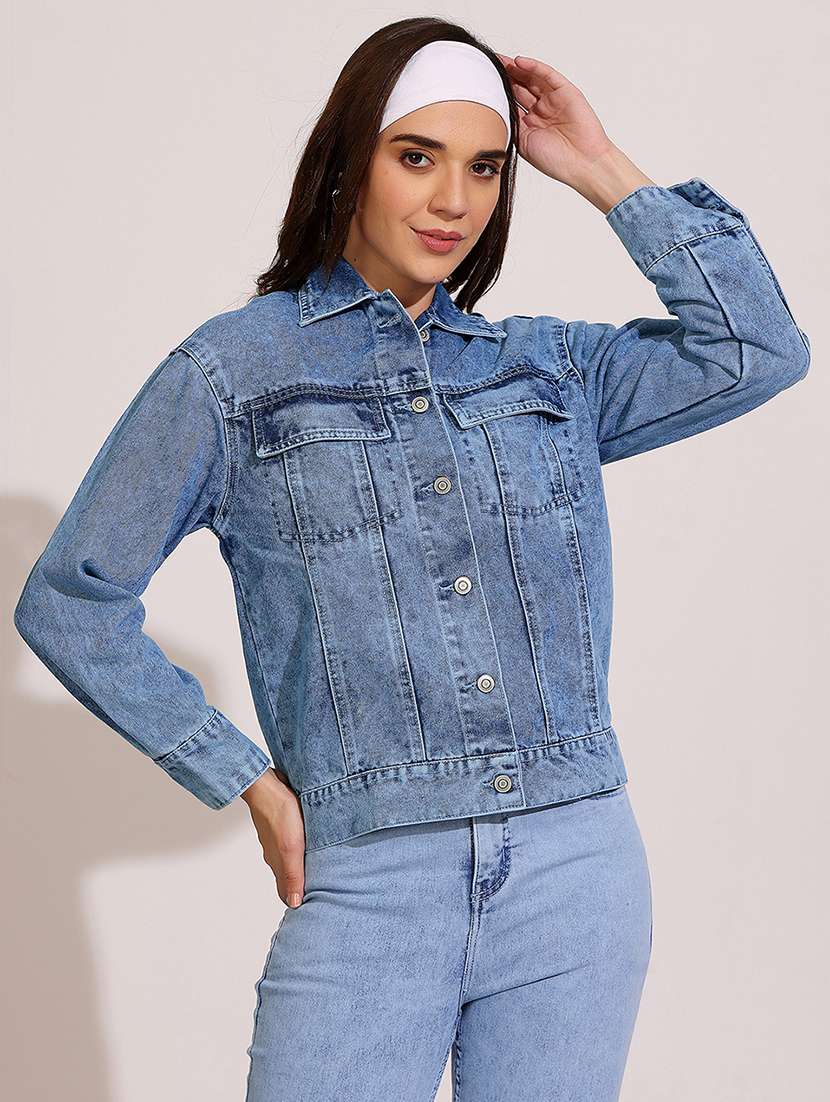 women solid long sleeve denim jacket - 22402002 -  Standard Image - 1