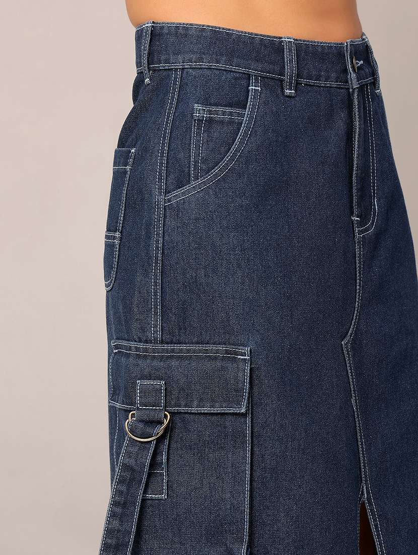 women solid high rise cargo denim skirt - 22402003 -  Standard Image - 1