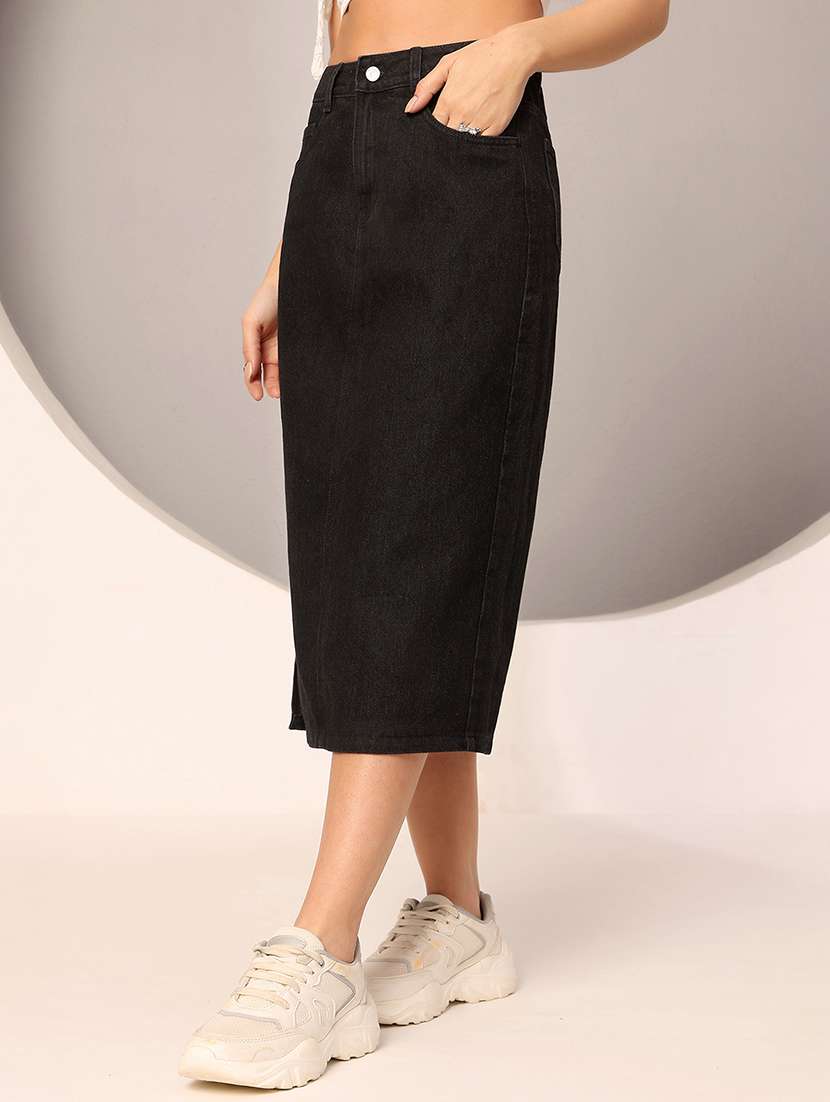 women solid high rise denim skirt - 22402006 -  Standard Image - 1