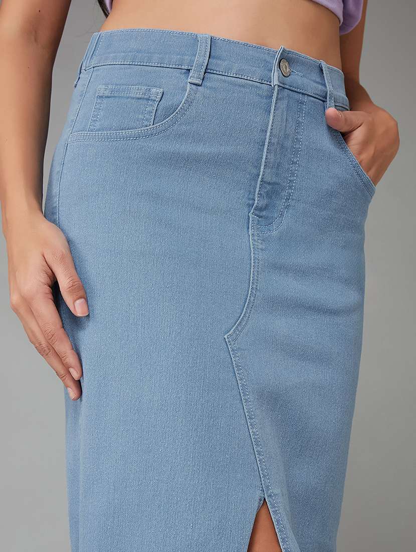 women solid high rise denim straight skirt - 22402007 -  Standard Image - 1