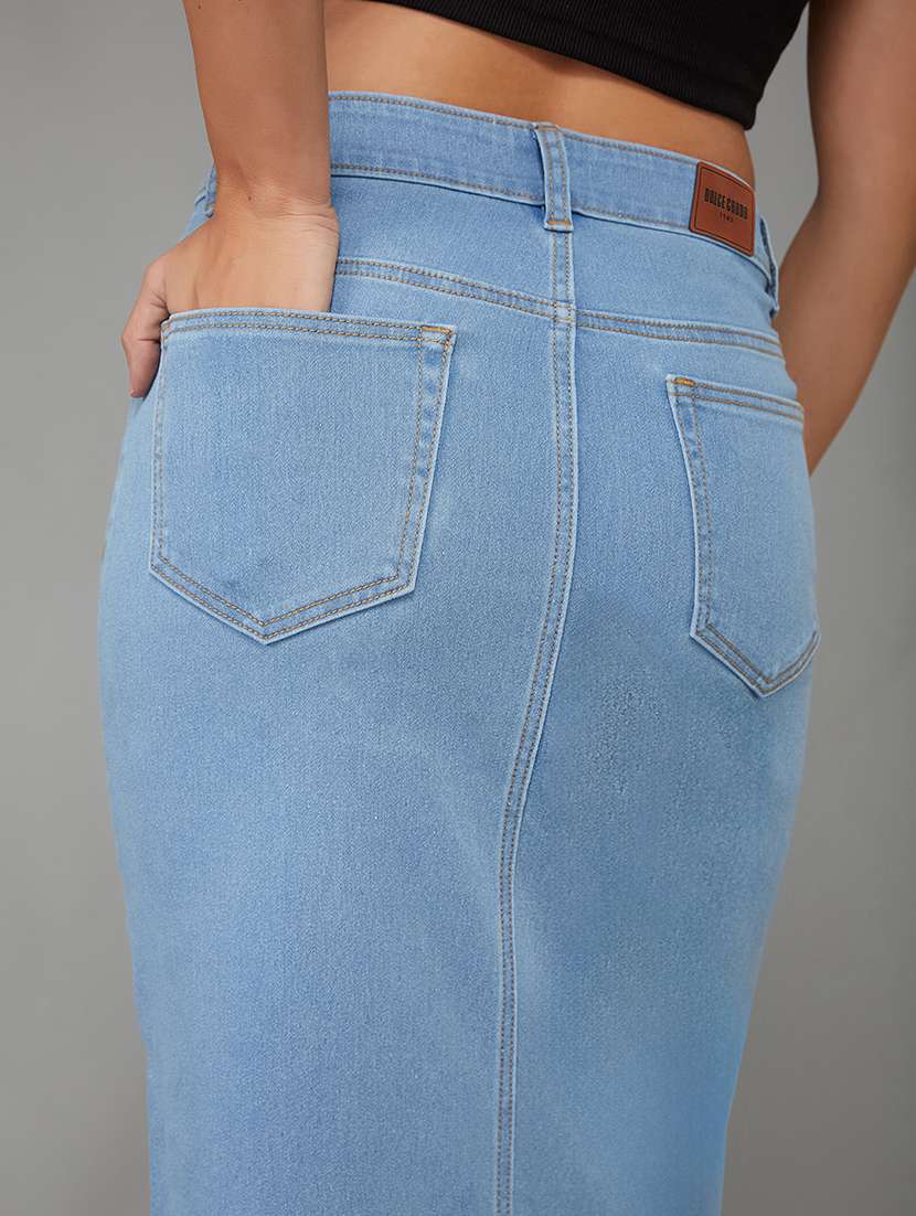 women solid high rise denim straight skirt - 22402008 -  Standard Image - 1