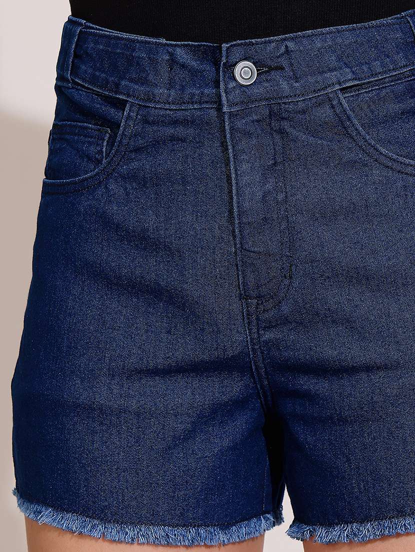 Women Solid High Rise Denim Shorts - 22402011 -  Standard Image - 1