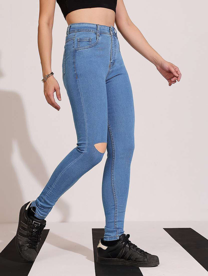 women slash knee high rise skinny jeans - 22402023 -  Standard Image - 1