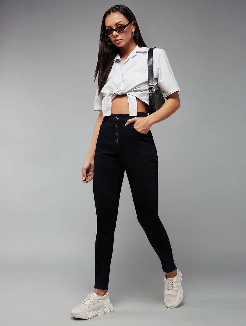 women solid high rise skinny jeans - 22402024 -  Standard Image - 4