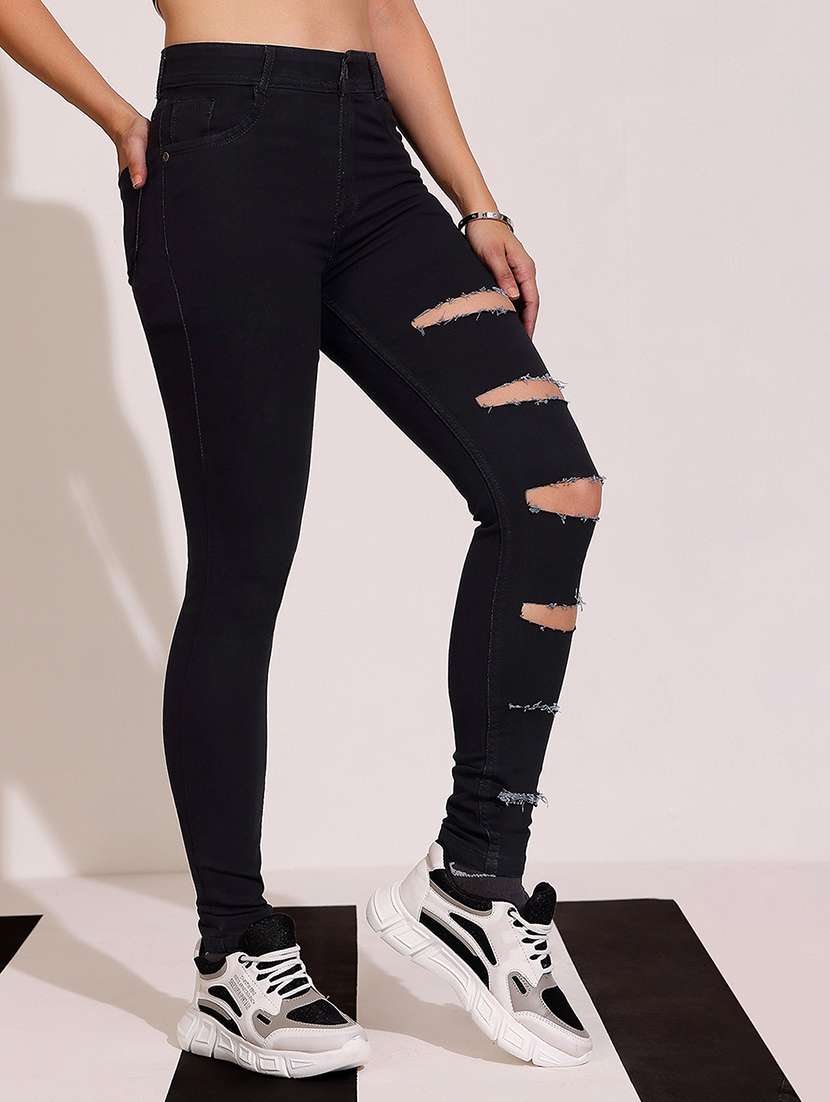 women distressed high rise skinny jeans - 22402028 -  Standard Image - 1