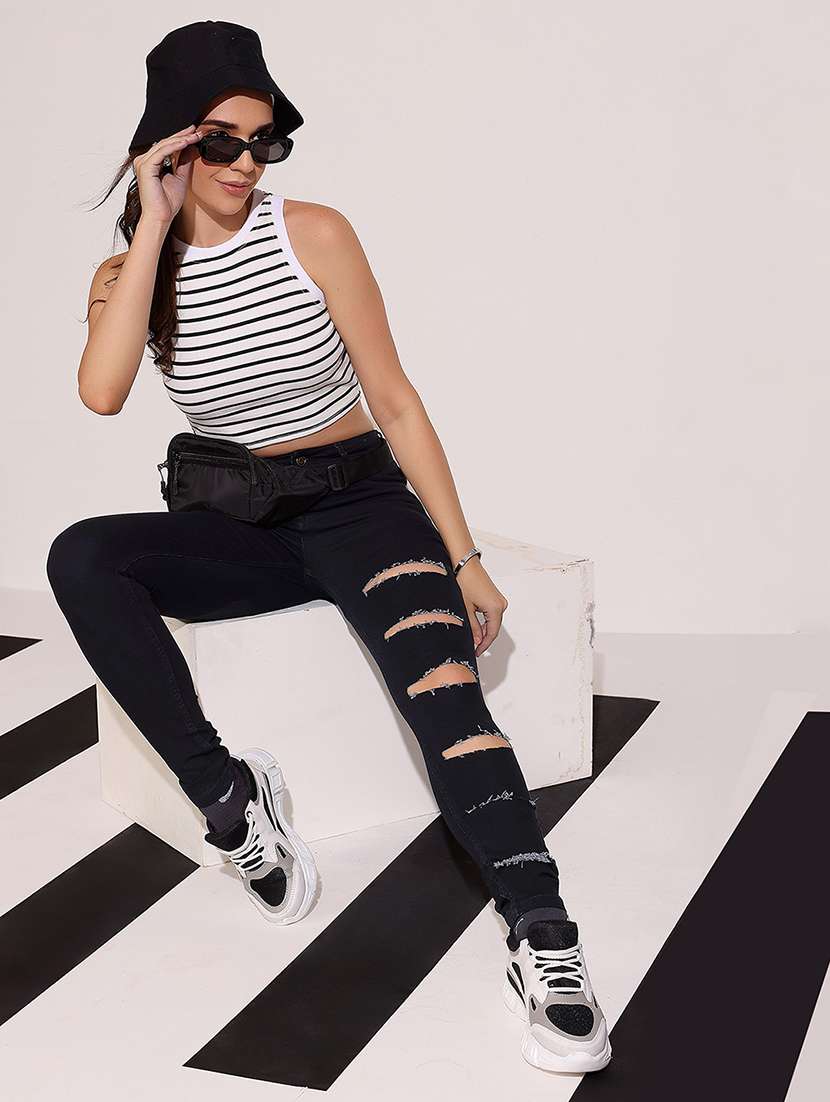 women distressed high rise skinny jeans - 22402028 -  Standard Image - 4