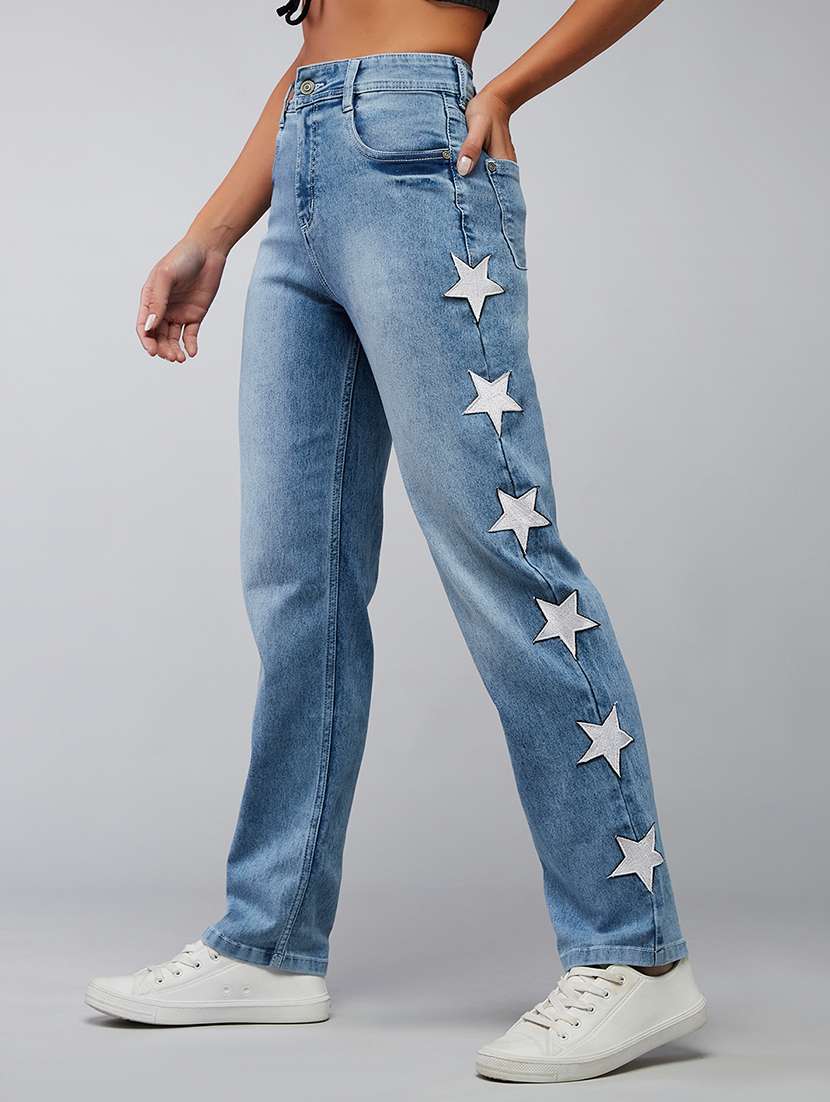 women patched high rise straight jeans - 22402036 -  Standard Image - 1
