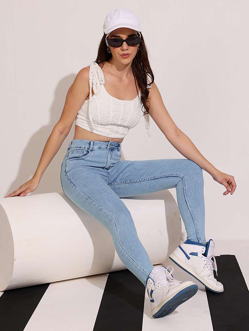 women solid high rise skinny jeans - 22402054 -  Standard Image - 4