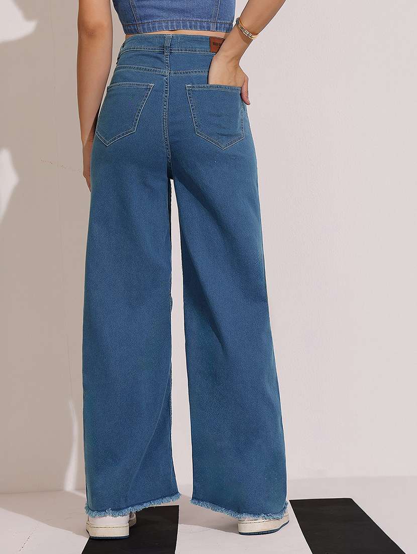 women solid high rise wide leg jean - 22402059 -  Standard Image - 4