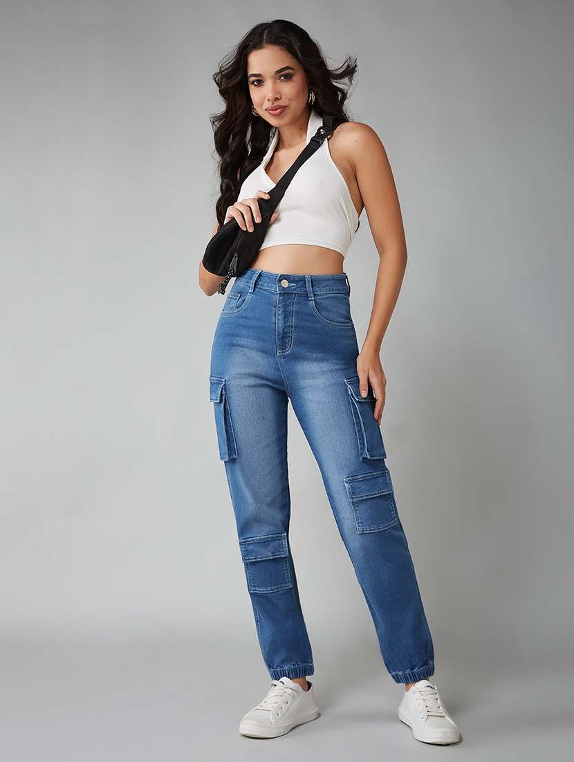 women solid high rise cargo jogger - 22402065 -  Standard Image - 4