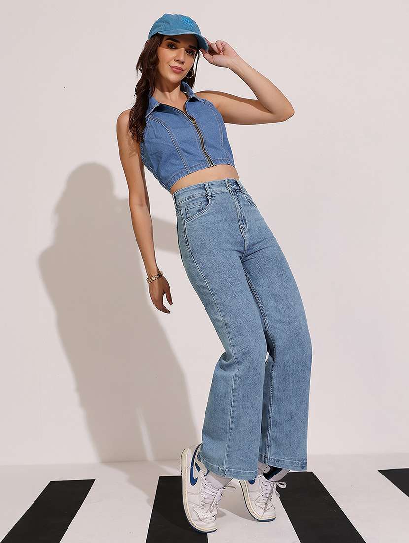 women solid high rise wide leg jean - 22402074 -  Standard Image - 4