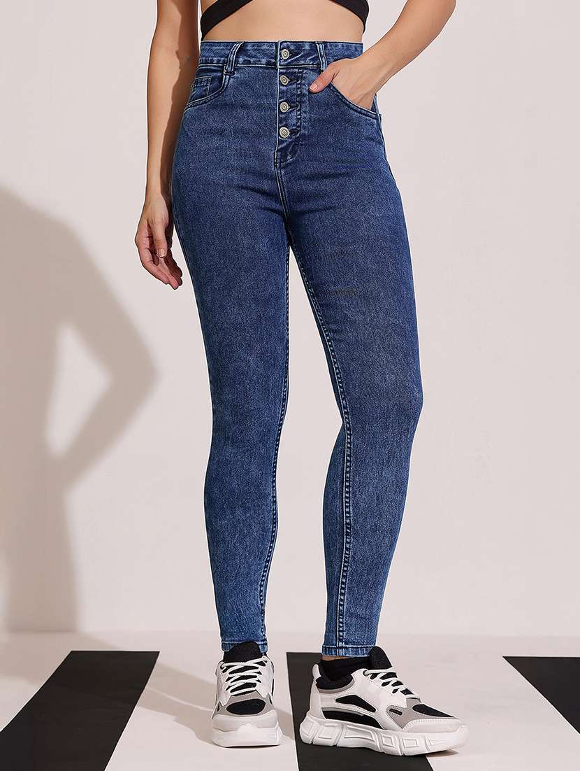 women solid high rise skinny jeans - 22402075 -  Standard Image - 1