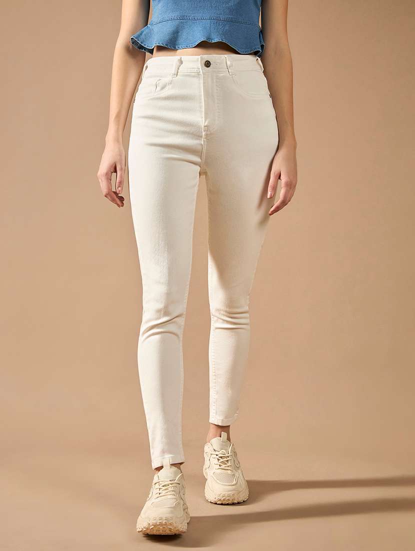 women solid high rise skinny jeans